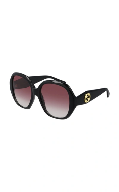 Shop Gucci Women's Oversized Round-frame Acetate Sunglasses In Black,brown