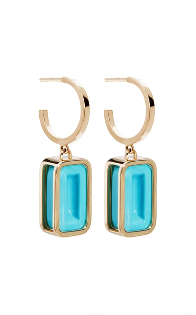 Shop Alina Abegg Pfefferminz Turquoise 14k Yellow Gold Hoop Earrings In Blue