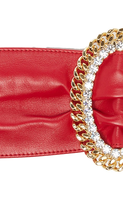 Shop Alessandra Rich Embellished Leather Waist Belt In Red