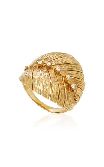 Hueb 18k Yellow Gold Bahia Diamond Leaf Frond Statement Ring In Gold