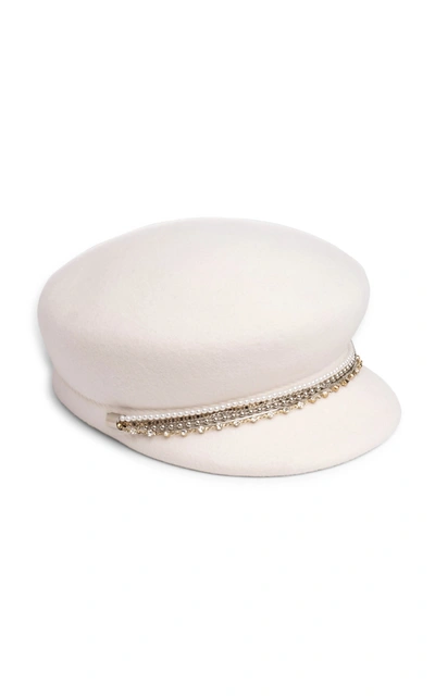 Shop Eugenia Kim Sabrina Crystal-embellished Wool Felt Cap In White