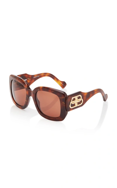 Shop Balenciaga Paris Logo Square-frame Acetate Sunglasses In Brown