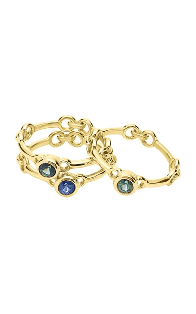 Shop Rush Jewelry Design Women's Set-of-three Signature Chain 18k Yellow Gold Rings In Blue