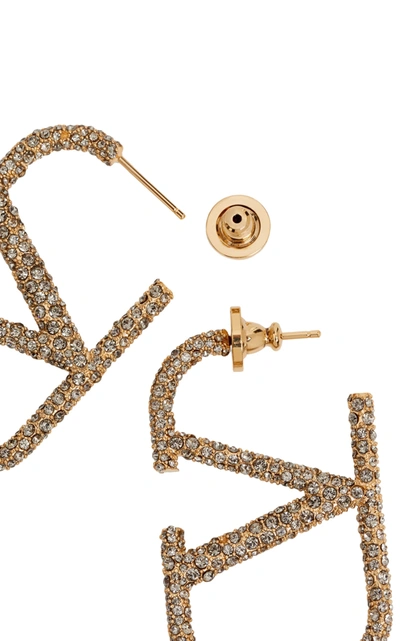 Shop Valentino Garavani Logo Crystal-embellished 18k Gold-plated Earrings
