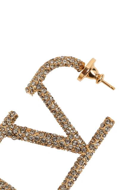 Shop Valentino Garavani Logo Crystal-embellished 18k Gold-plated Earrings