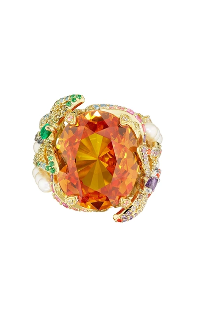 Shop Anabela Chan Women's Swallowtail 18k Yellow Gold Multi-stone Ring In Orange