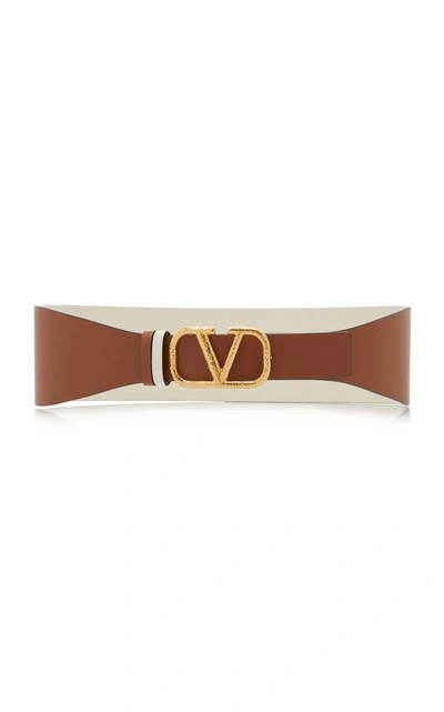 Shop Valentino Women's  Garavani Vlogo Leather Belt In Brown