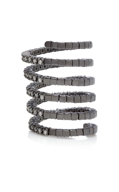 Shop Lynn Ban Jewelry Women's Vortex Rhodium-plated Silver And Diamond Ring In Black