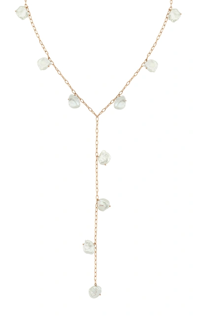 Shop Charms Company Pearls Of Joy 14k Rose-gold And Pearl Lariat Necklace In White