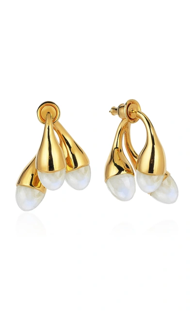Shop Evren Kayar Women's Celestial Trio 18k Yellow Gold Moonstone Earrings In White