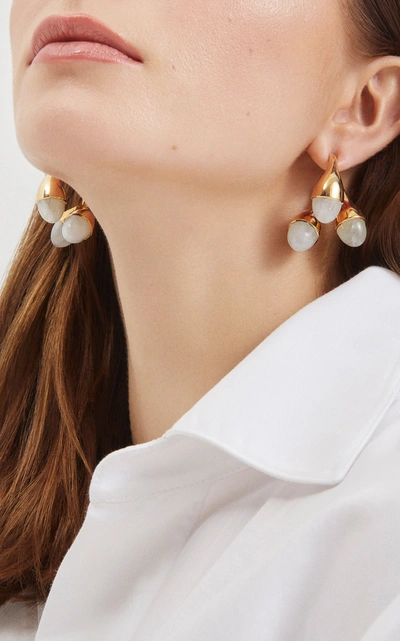 Shop Evren Kayar Women's Celestial Trio 18k Yellow Gold Moonstone Earrings In White