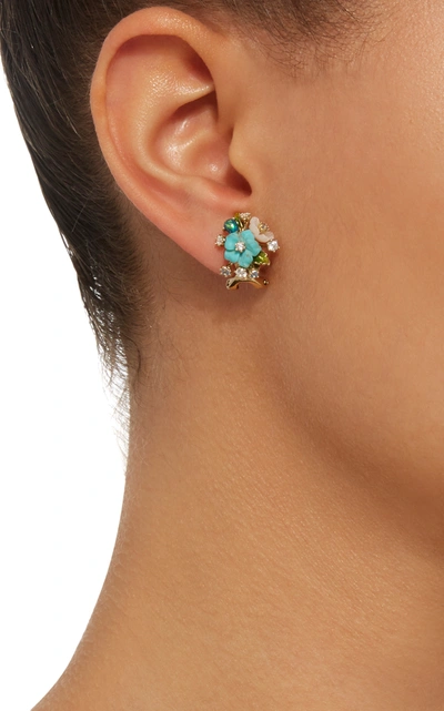 Shop Anabela Chan 18k Gold Vermeil; Diamond And Turquoise Bouquet Earrings In Blue
