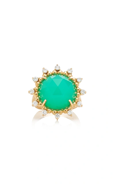 Shop Kathryn Elyse Women's Sunburst 14k Yellow Gold Chrysoprase And Diamond Ring In Green