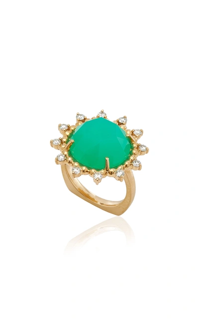 Shop Kathryn Elyse Women's Sunburst 14k Yellow Gold Chrysoprase And Diamond Ring In Green