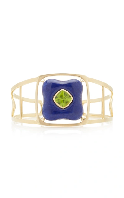 Shop Rush Jewelry Design Draper 18k Yellow Gold And Lapis Cuff In Blue