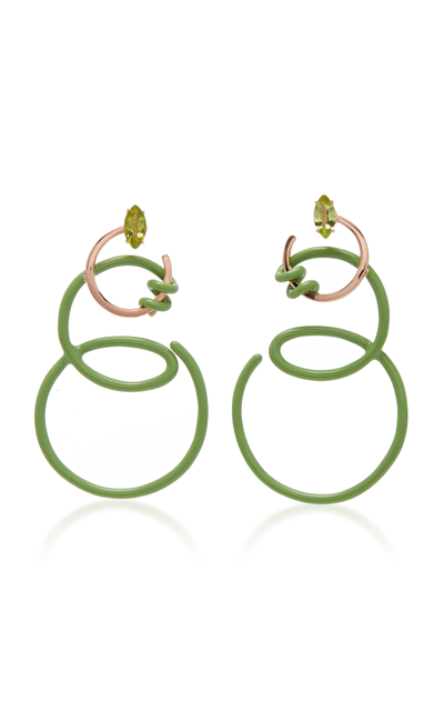 Shop Bea Bongiasca Double Curl Vine Earrings In Green