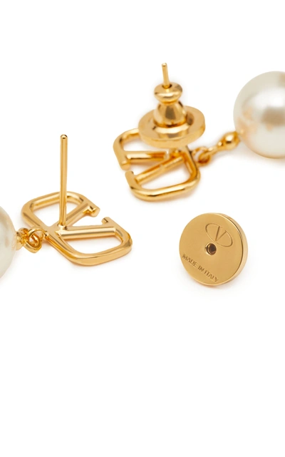 Shop Valentino Garavani Vlogo Pearl-embellished Gold-plated Earrings