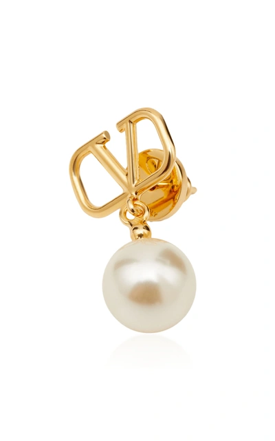 Shop Valentino Garavani Vlogo Pearl-embellished Gold-plated Earrings