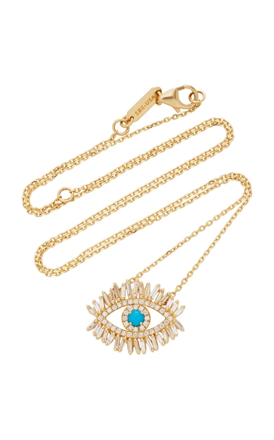 Shop Suzanne Kalan 18k Yellow Gold And White Diamond Evil Eye Necklace In Blue