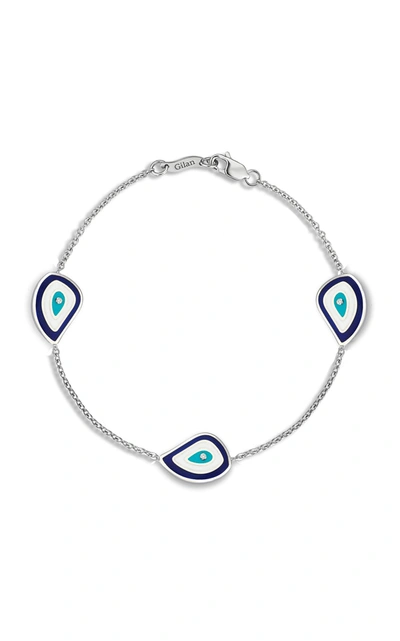 Shop Gilan Women's Evil Eye 18k White Gold Enamel And Diamond Bracelet In Multi