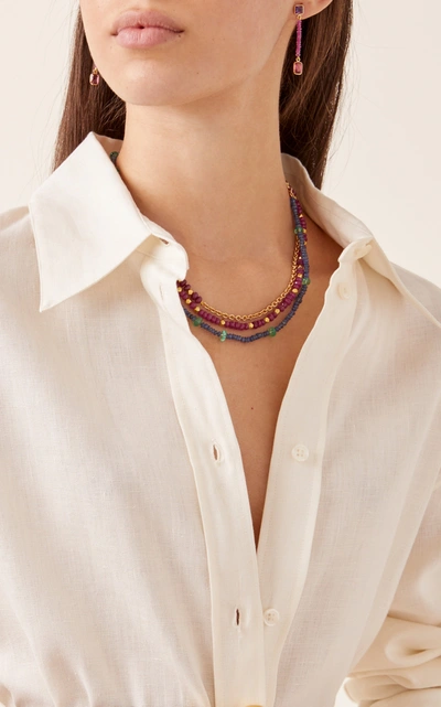 Shop Objet-a Women's La Plage 18k Gold; Sapphire And Emerald Necklace In Multi