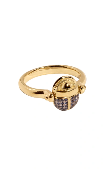 Shop Pamela Love Women's Rotating 18kt Yellow-gold And Blue Sapphire Scarab Ring