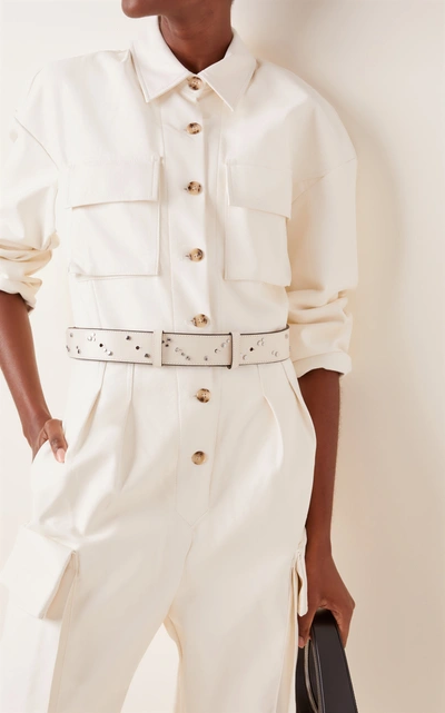 Shop Ganni Studded Leather Belt In White