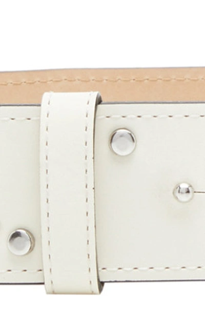 Shop Ganni Studded Leather Belt In White