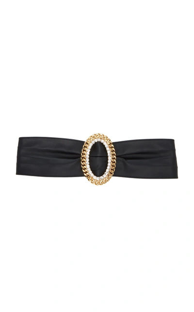 Shop Alessandra Rich Embellished Leather Waist Belt In Black