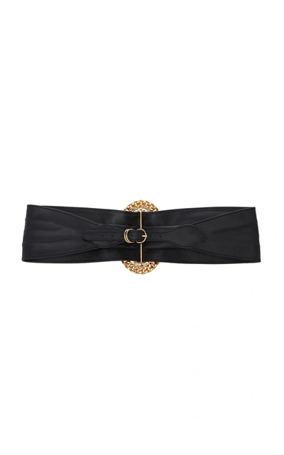 Shop Alessandra Rich Embellished Leather Waist Belt In Black