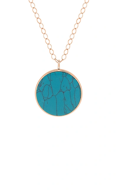 Shop Ginette Ny Women's Jumbo Ever 18k Rose Gold Turquoise Disc Necklace In Blue