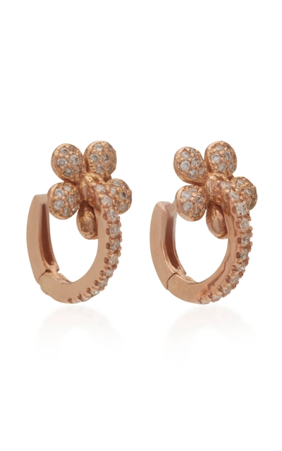 Shop Colette Jewelry Mini Petite Flower 18k Rose Gold And Diamond Hoop Earrings In Pink