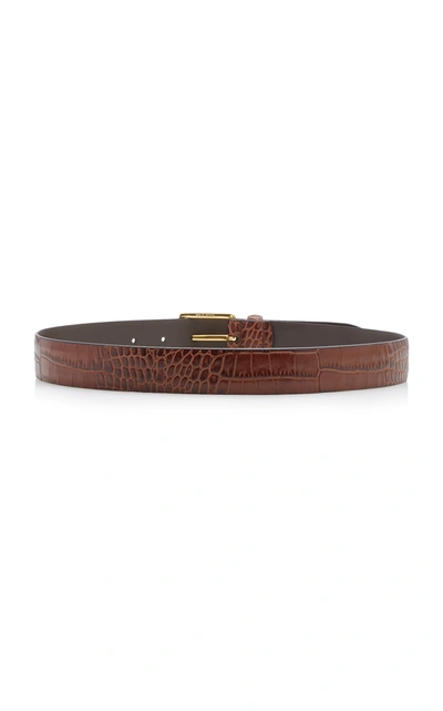 Shop Anderson's Croc-effect Glazed Leather Belt In Brown