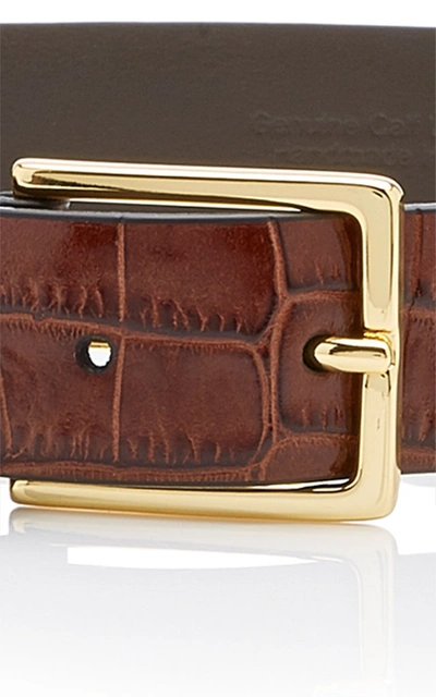 Shop Anderson's Croc-effect Glazed Leather Belt In Brown