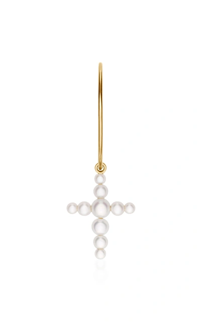 Shop Sophie Bille Brahe Fellini 14k Gold And Pearl Single Hoop Earring In White