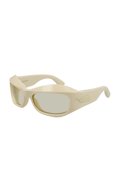 Shop Bottega Veneta Women's Fashion Show Acetate Wrap-around Sunglasses In Yellow