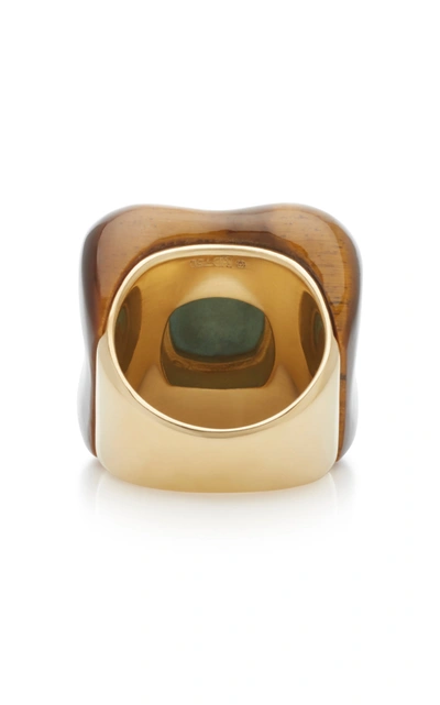 Shop Rush Jewelry Design 18k Yellow Gold And Tigers Eye Draper Ring In Brown