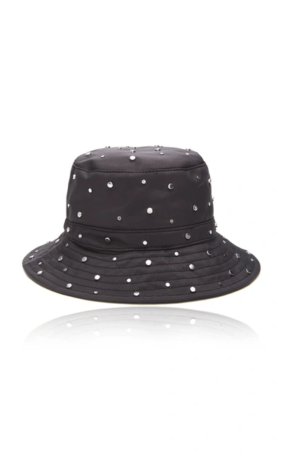 Shop Ganni Studded Nylon Bucket Hat In Black