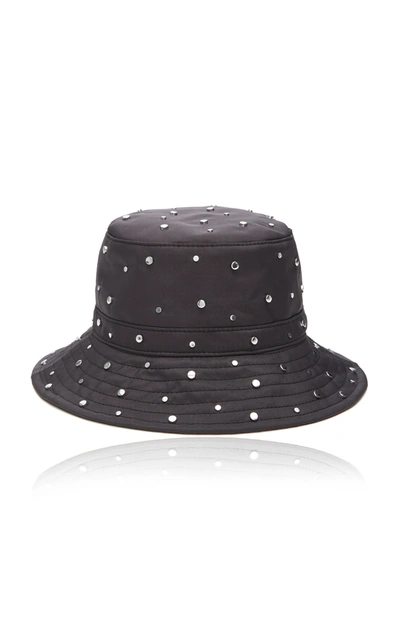 Shop Ganni Studded Nylon Bucket Hat In Black