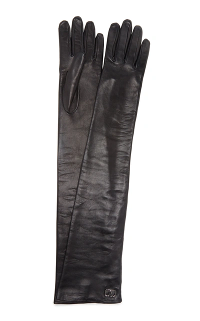 Shop Valentino Garavani Long Leather Gloves In Black