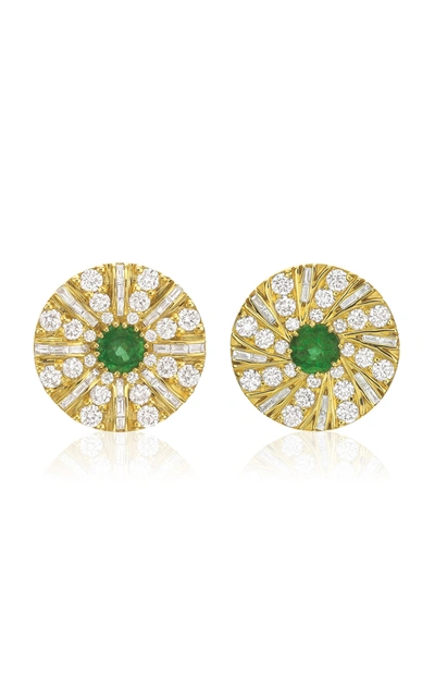 Shop Andrew Glassford Women's Shazam Mismatch 18k Yellow Gold Emerald; Diamond Earrings In Green