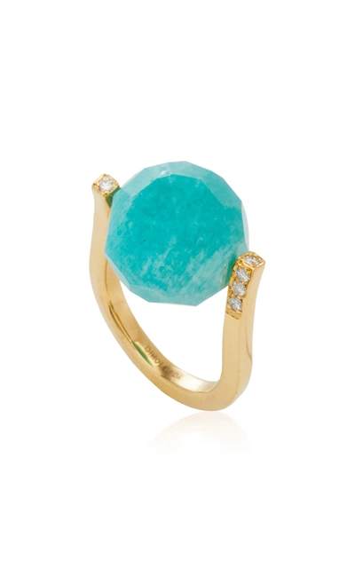 Shop Yael Sonia Women's Rock Large Twist Amazonite; Diamond 18k Yellow Gold Ring In Blue