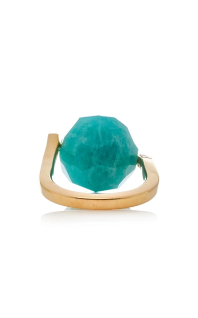 Shop Yael Sonia Women's Rock Large Twist Amazonite; Diamond 18k Yellow Gold Ring In Blue