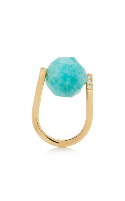 Shop Yael Sonia Women's Rock Large Twist Amazonite; Diamond 18k Yellow Gold Ring In Blue