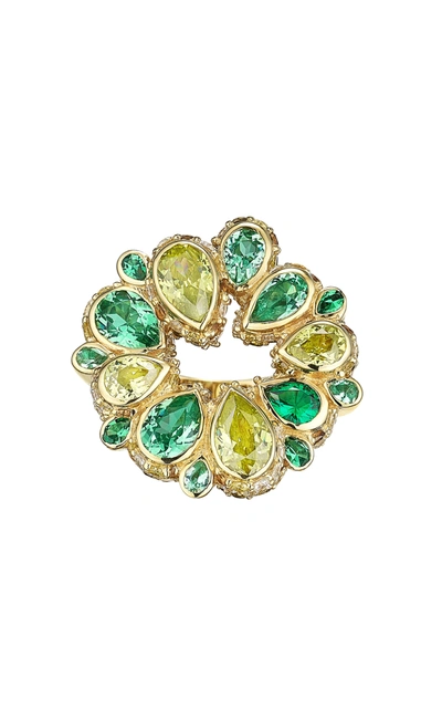 Shop Anabela Chan 18k Yellow Gold Emerald Pave Panettone Ring In Green