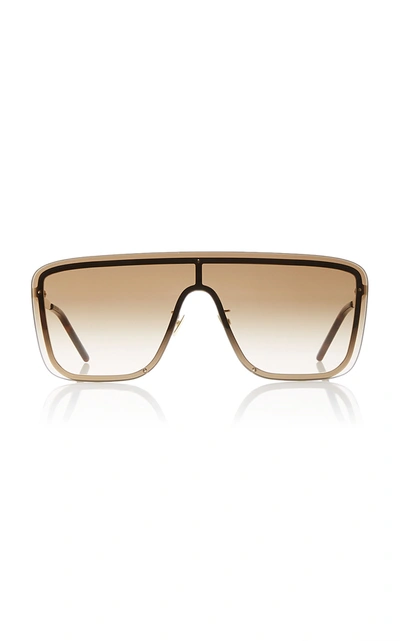 Shop Saint Laurent Women's Mask D-frame Metal Sunglasses In Gold