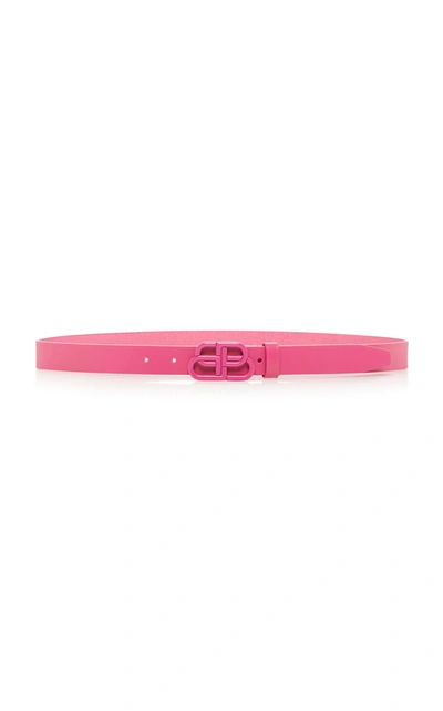 Shop Balenciaga Bb Thin Leather Belt In Pink