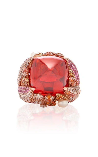 Shop Anabela Chan Women's Goldenberry 18k Rose Gold Multi-stone Ring In Red
