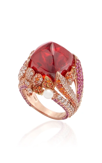 Shop Anabela Chan Women's Goldenberry 18k Rose Gold Multi-stone Ring In Red