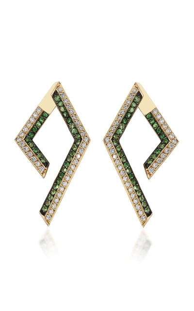 Shop Tullia Women's Dancing Leaves 14k Gold; Emerald And Diamond Earrings In Green